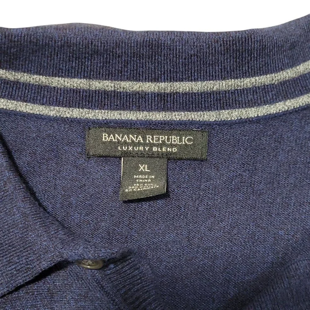 Banana Republic Sweater Mens Size XL‎ Silk Cotton Cashmere Blend Blue Pullover